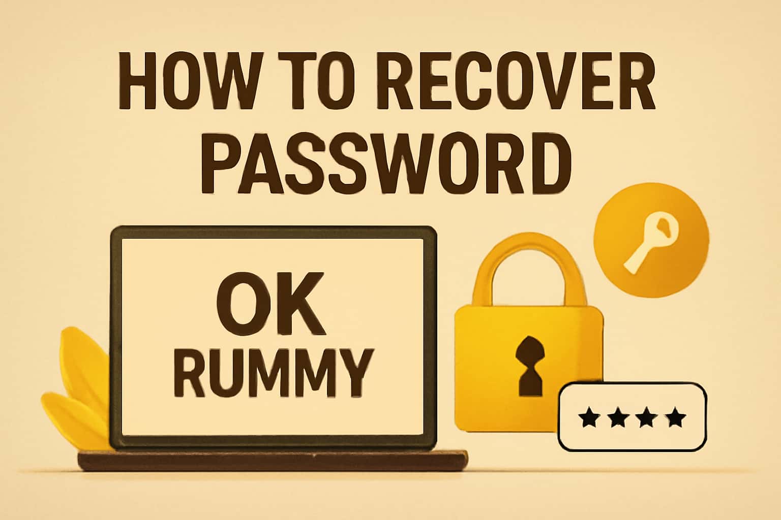 An illustration of a user retrieving their OK Rummy password with digital elements in the background.