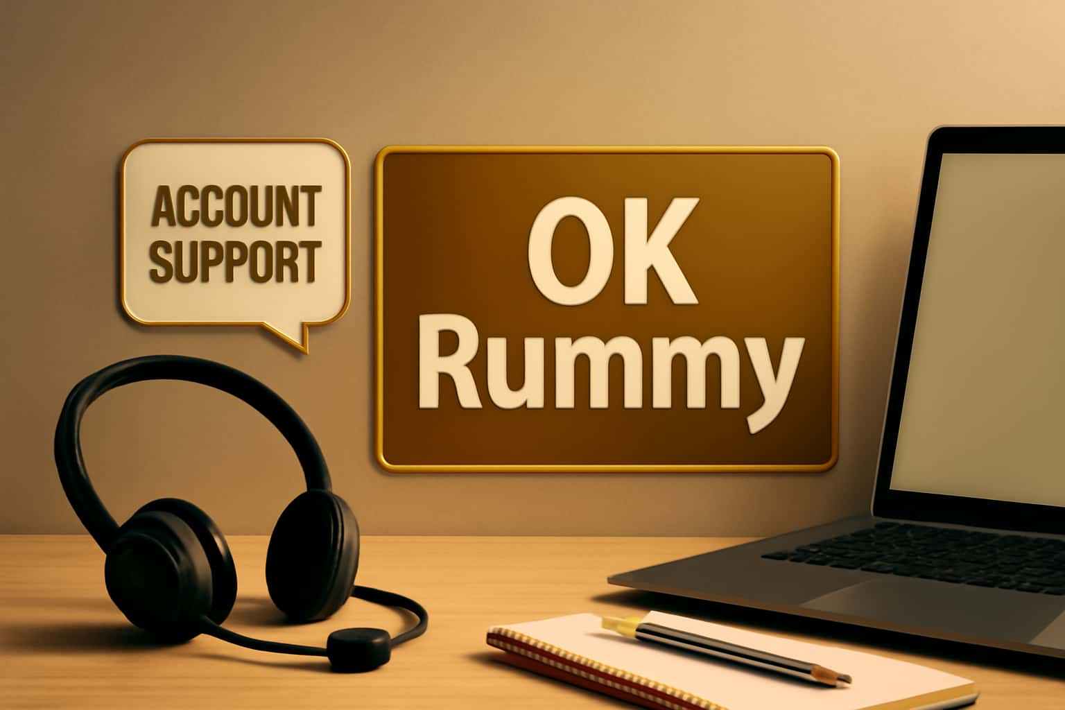A neutral informational scene showcasing OK Rummy Account Support.